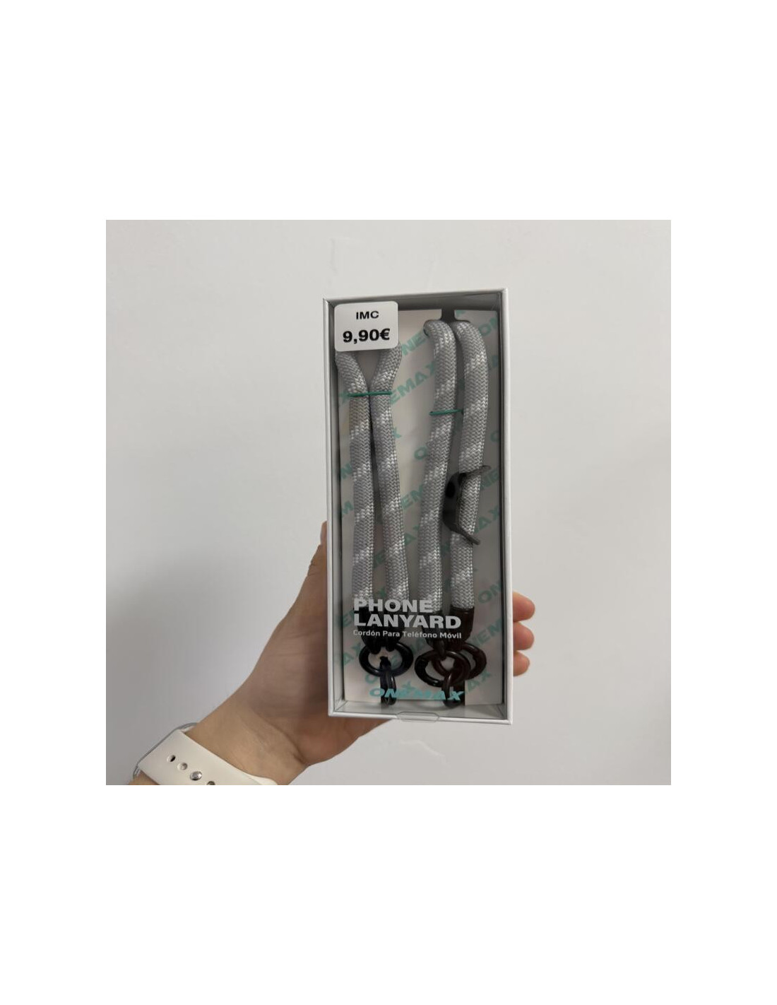 CORDÓN PARA COLGAR EN CUELLO Y EN MANO GRIS Y BLANCO