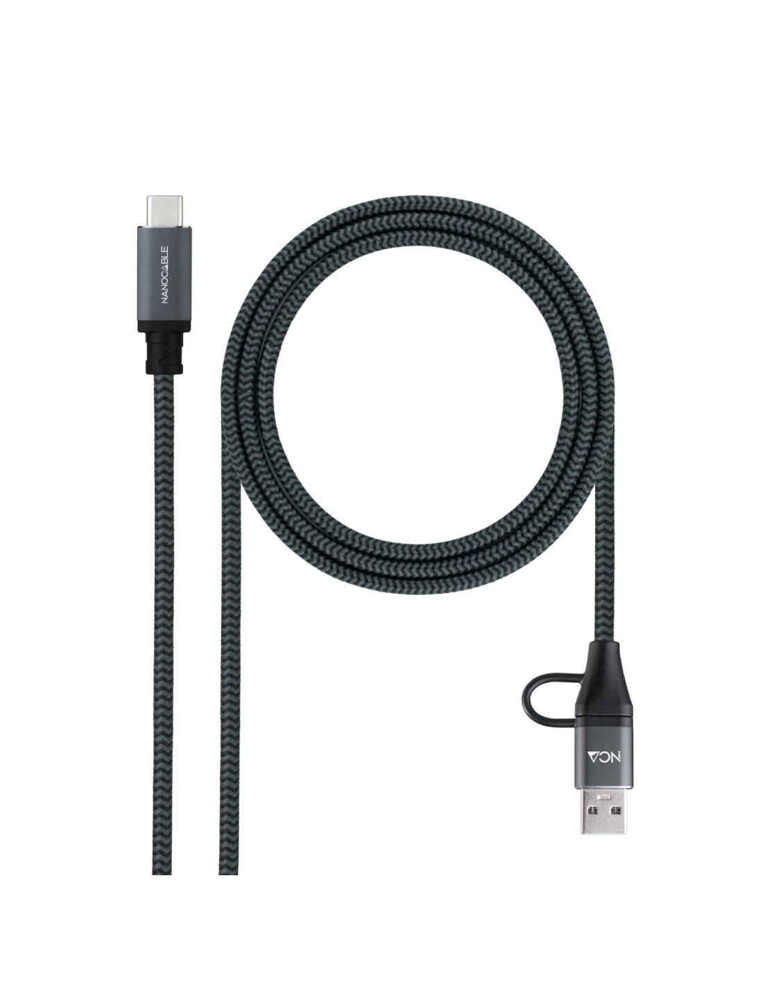 Nanocable Cable USB 3.2 Gen2x2 20Gbps 5A/100W, USB-C+USB-A/M a USB-C/M, Gris/Negro, 1.5m