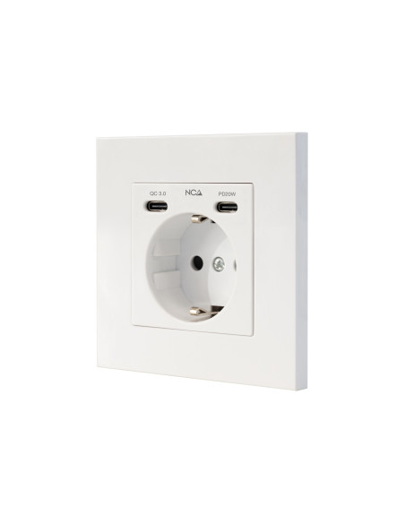 Nanocable Base de enchufe de pared tipo schuko con 2 USB-C PD - Max.