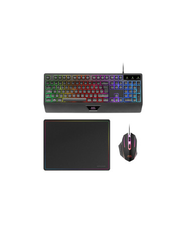 Mars Gaming MCP124, Combo Gaming 3en1, Teclado Ergonómico H-Mech LED