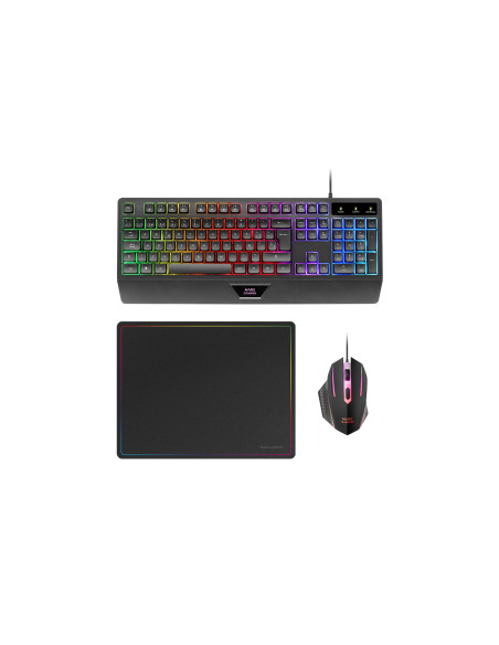 Mars Gaming MCP124, Combo Gaming 3en1, Teclado Ergonómico H-Mech LED