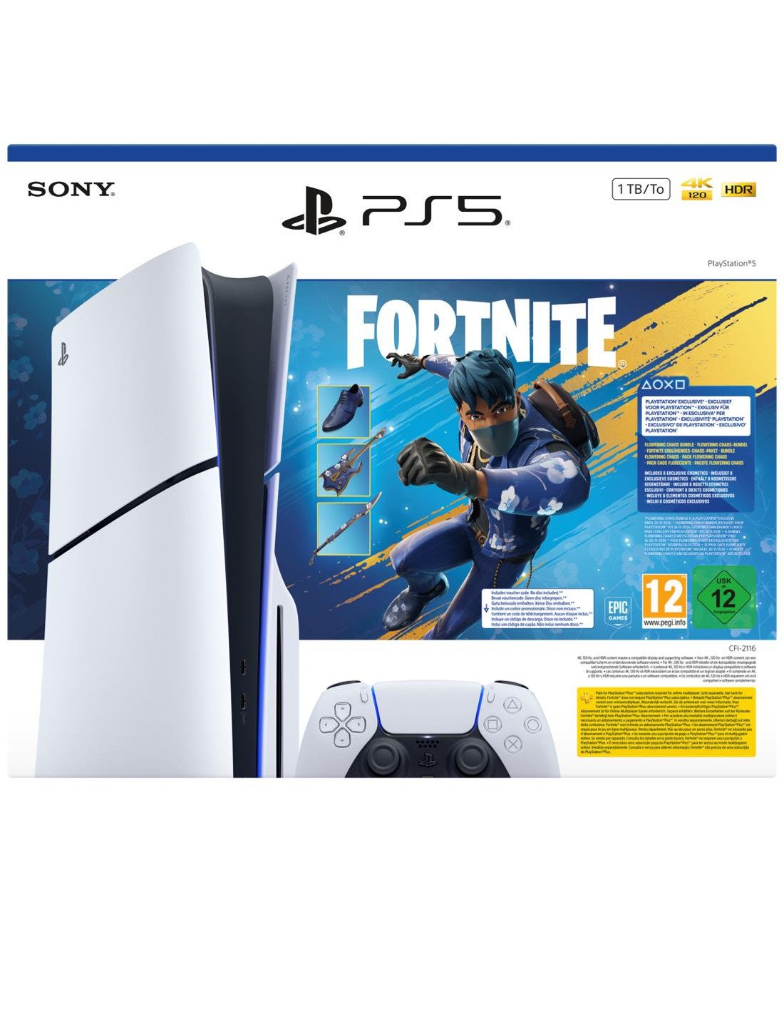 Sony PS5 Consola 1TB Standar Slim White+Fortnite Flowering Chaos